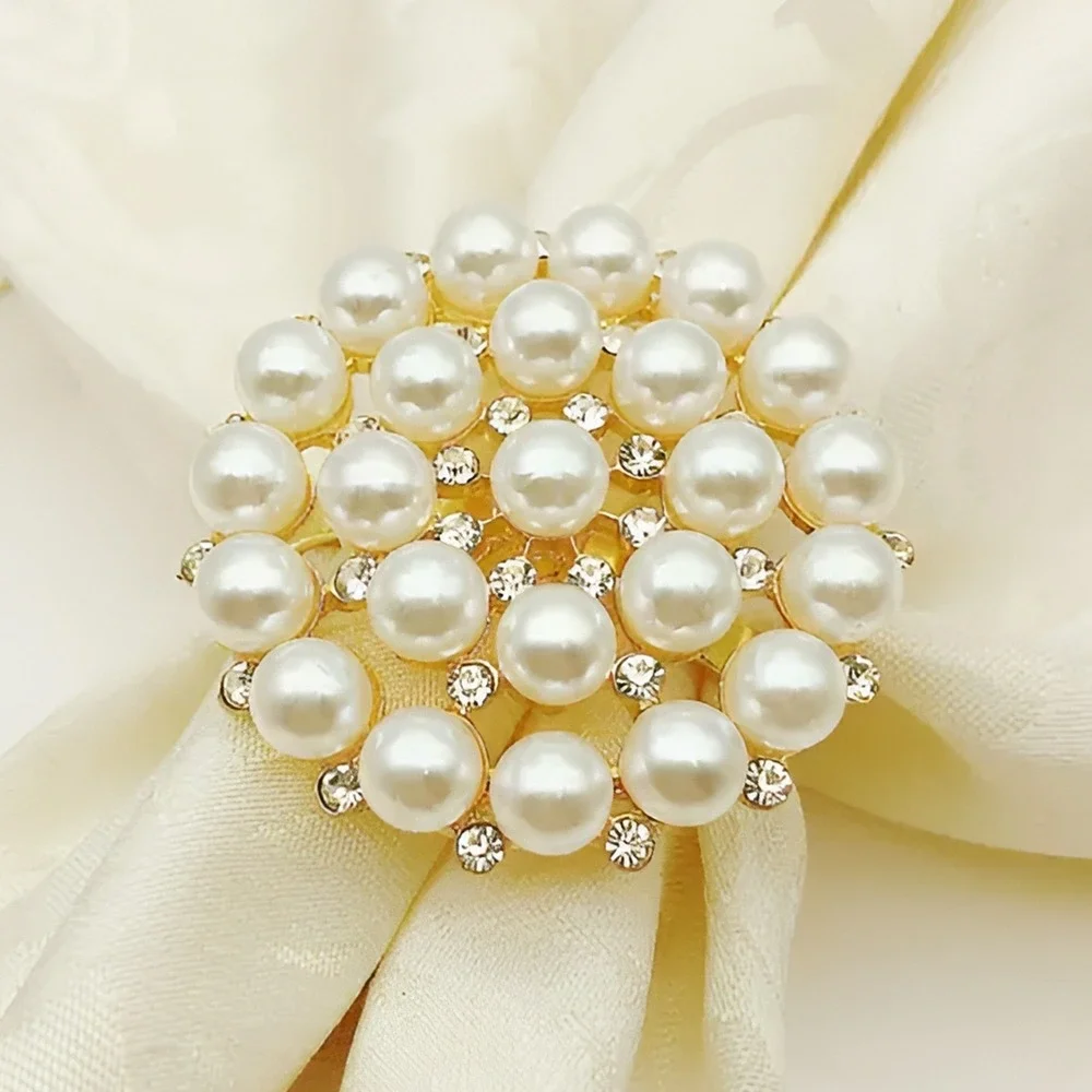 ✨✨✨ PEARL GOLD RHINESTONE NAPKIN RINGS WEDDING PARTY FANCY 12 PIECE SET 👀👀👀